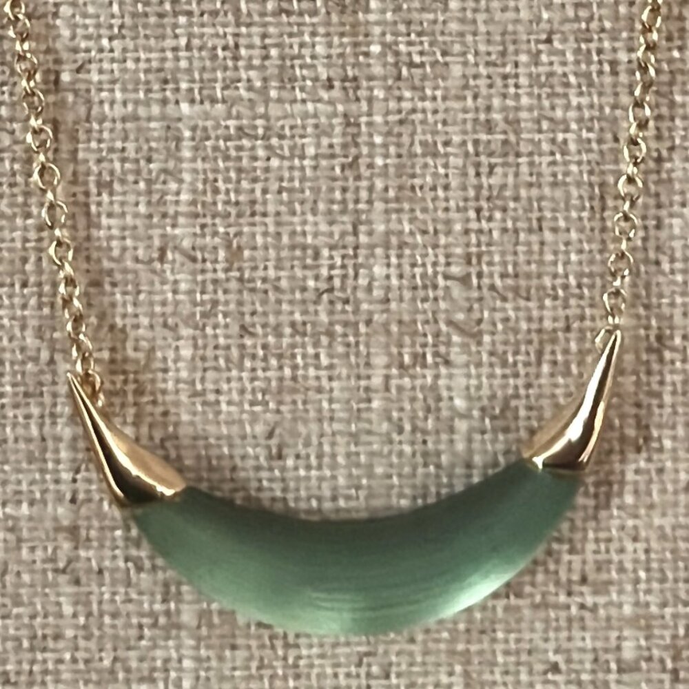Alexis Bittar Gold Necklace with Green Crescent Lucite Pendant